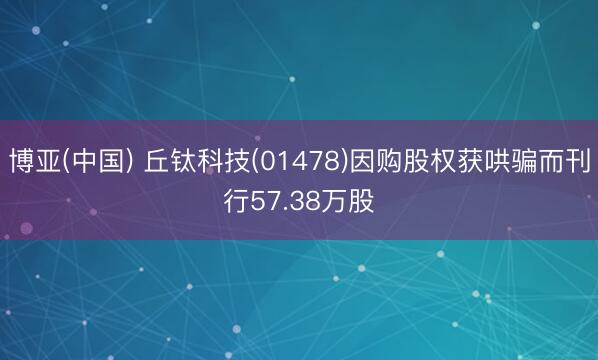 博亚(中国) 丘钛科技(01478)因购股权获哄骗而刊行57.38万股