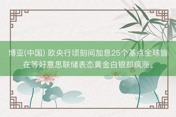 博亚(中国) 欧央行顷刻间加息25个基点全球皆在等好意思联储表态黄金白银却疯涨。