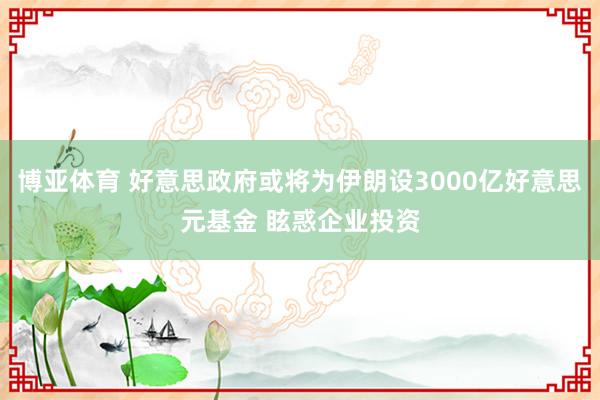 博亚体育 好意思政府或将为伊朗设3000亿好意思元基金 眩惑企业投资